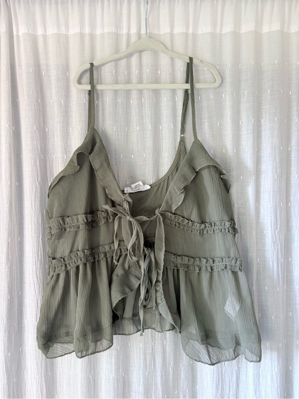 Light Olive Ruffle Tie-Front Cami Top - Women